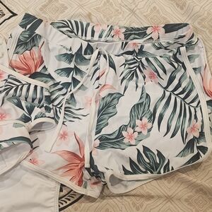 SHEIN Tropical Floral Bikini Set - White and Green